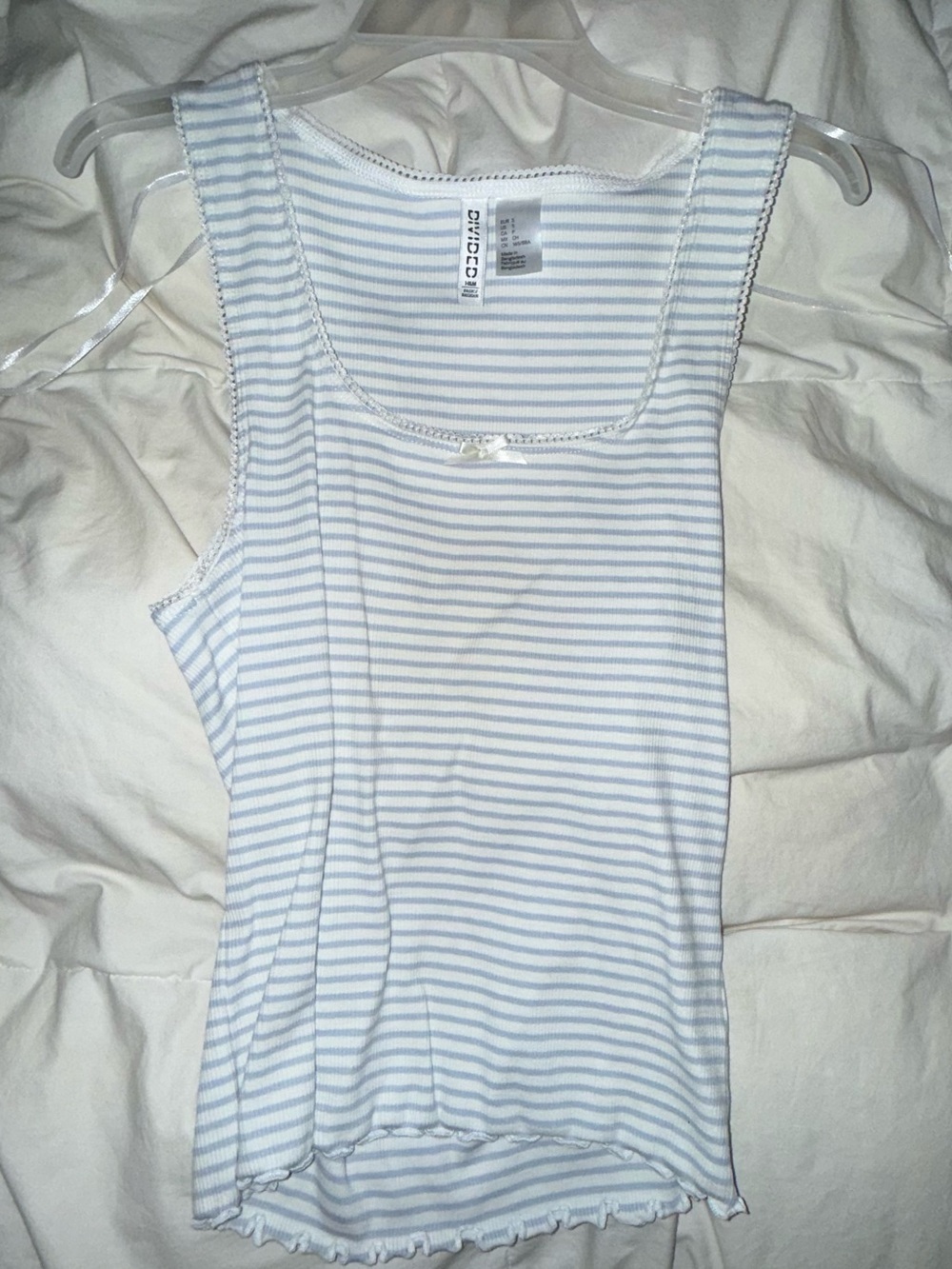 Divided Blue and White Striped Ribbed Tank